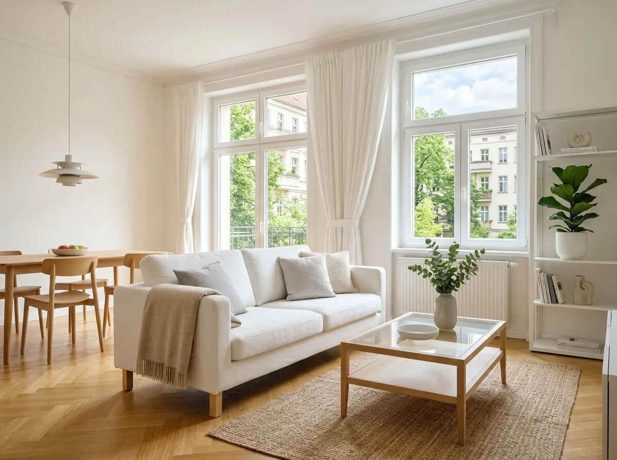 Gepflegter Wohnraum mit glänzendem Parkettboden
